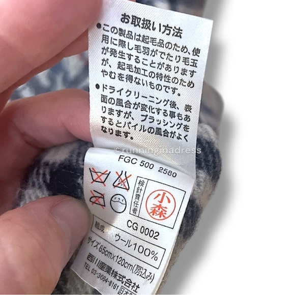 Vintage Burberry Nova Check Blanket Scarf Equestrian Knight Logo Grey Navy Blue - Picture 12 of 15